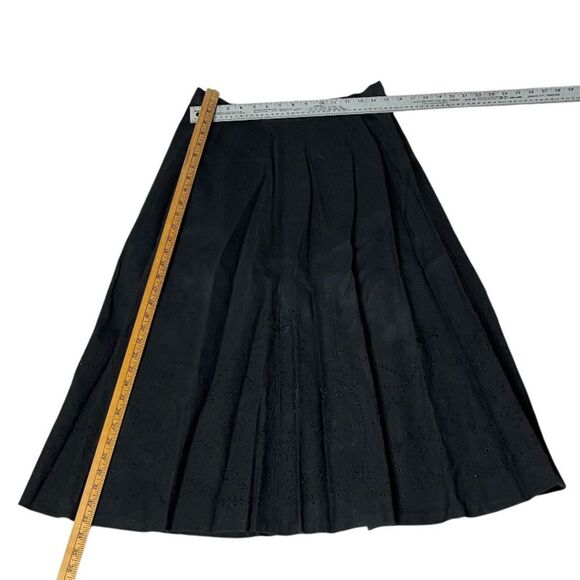 LAUREN RALPH LAUREN Black Midi Skirt Linen Blend Full Skirt Eyelet Womens Size 8 - Picture 8 of 9